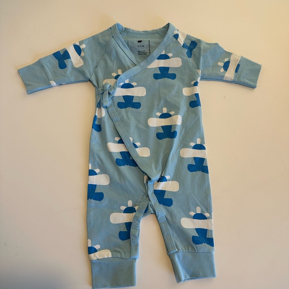 Monica and Andy Light Blue Airplane Print Kids Footie